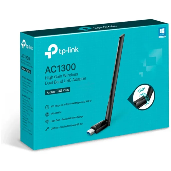 Adaptador USB Inalámbrico TP-Link Archer T3U Plus AC1300 MU-MIMO Doble Banda